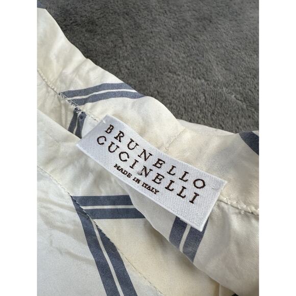 Brunello Cucinelli Silk Striped Sleeveless Blouse Top White Blue M Italy V-neck - Picture 11 of 14